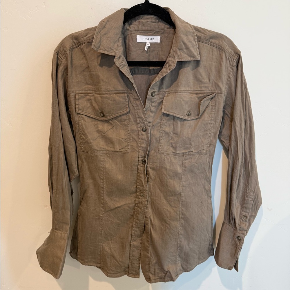 Frame Arie Cutaway Button-Up Shirt Womens Small Linen Lyocel Casual Western